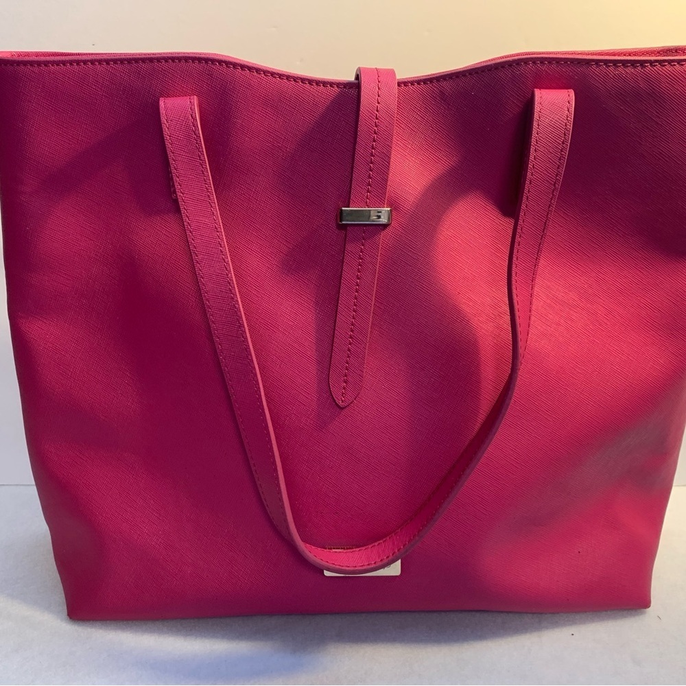 Deep Pink Leather Tote Bag